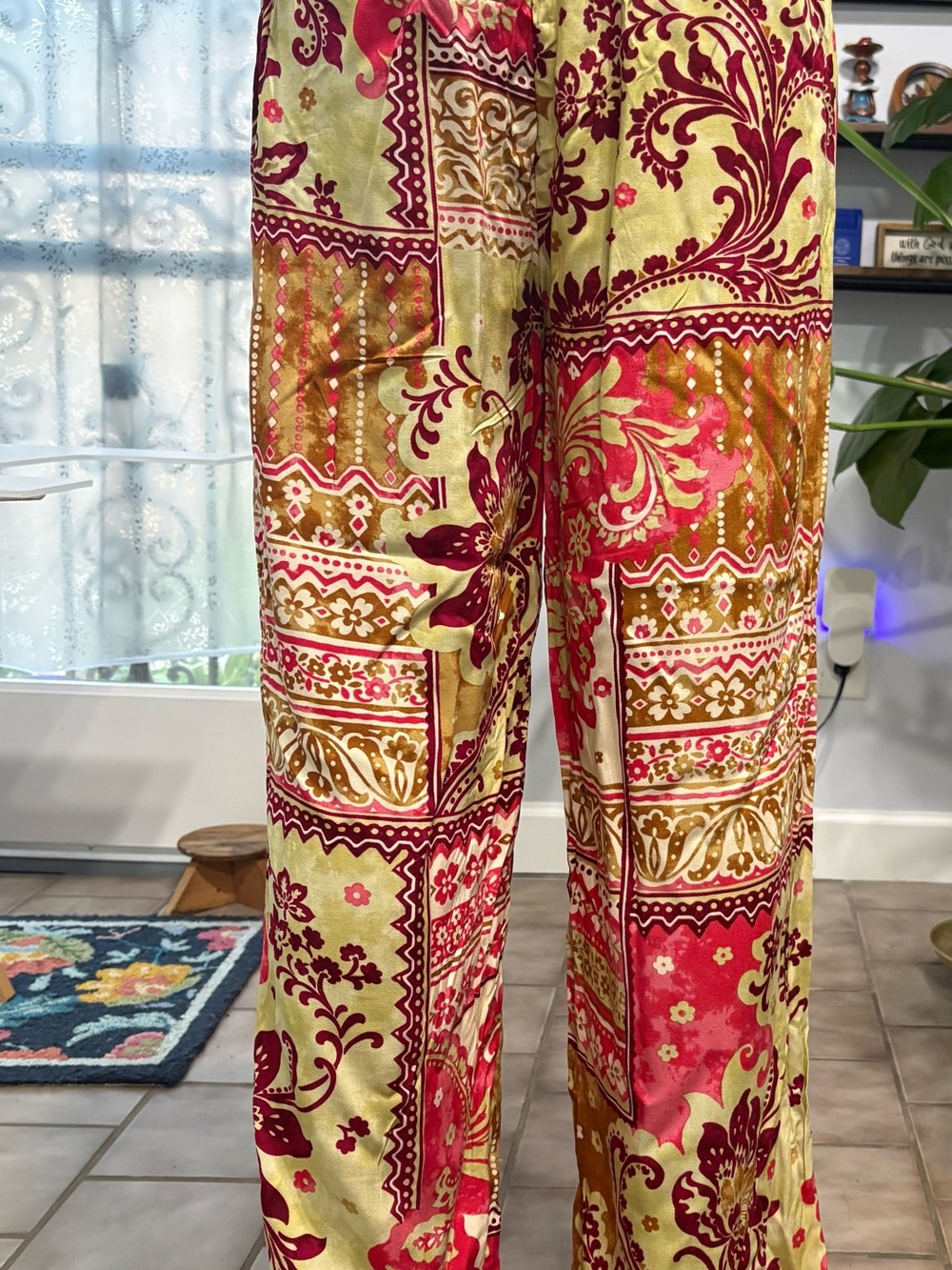 Mlle Gabrielle Yellow and Red Wide-Leg Patterned Pants